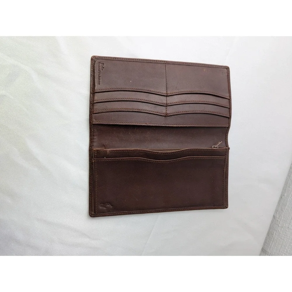Vintage Polo Ralph Lauren Long Wallet Bifold Brown Tartan‎ Leather Checkbook